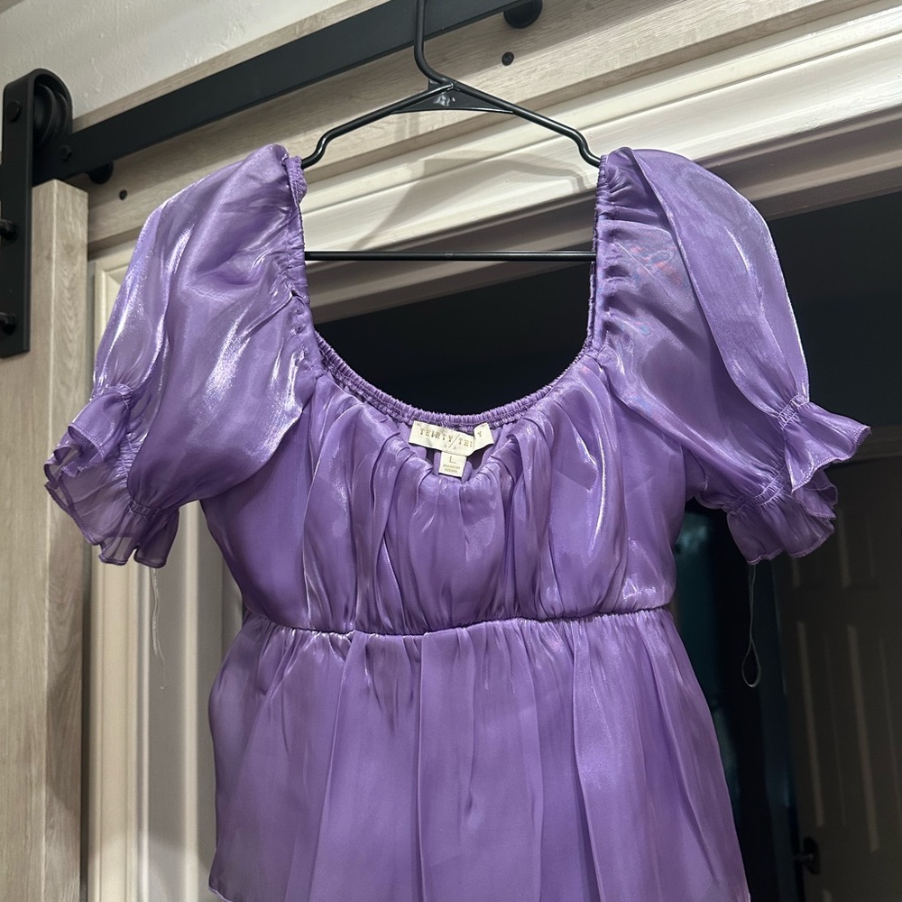 Purple Sheer Puff Sleeve Crop Top